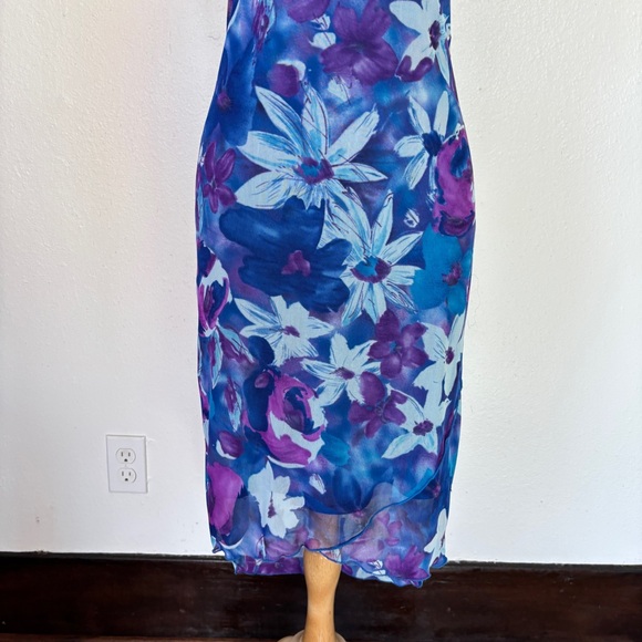 Vintage 90s Y2K Strapless Floral Blue & Purple High Low Dress - Picture 10 of 13